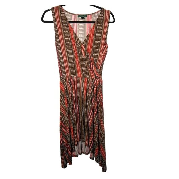 Lauren Ralph Lauren Striped Faux Wrap Dress Petite Small Asymmetric Boho Stretch - Picture 1 of 7